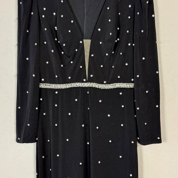 Mac Duggal NWT Size 8 Black Maxi 67874 Jeweled Plunge V Neck Long Sleeve Gown - Picture 8 of 16